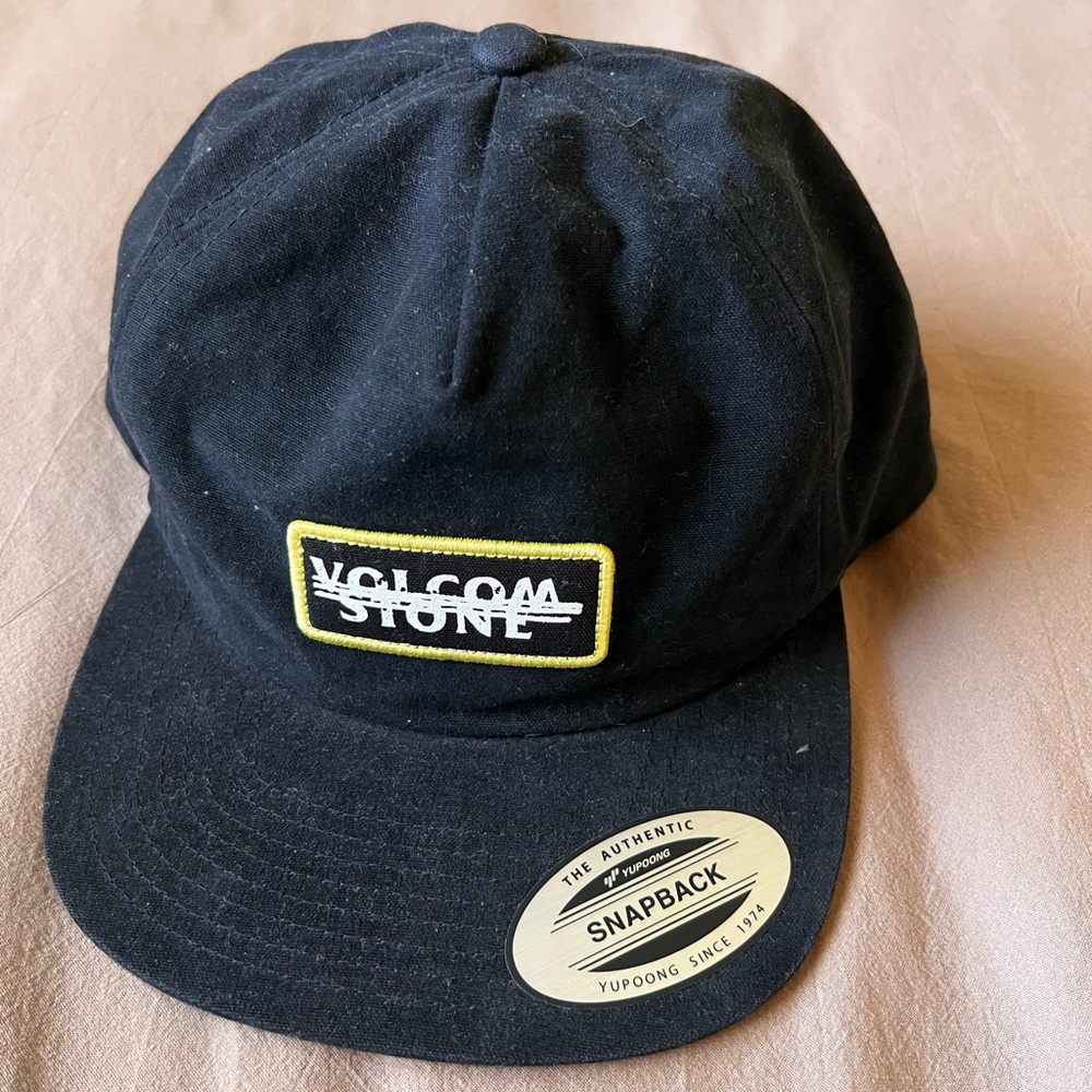 Volcom Black Snapback Hat with Yellow Logo